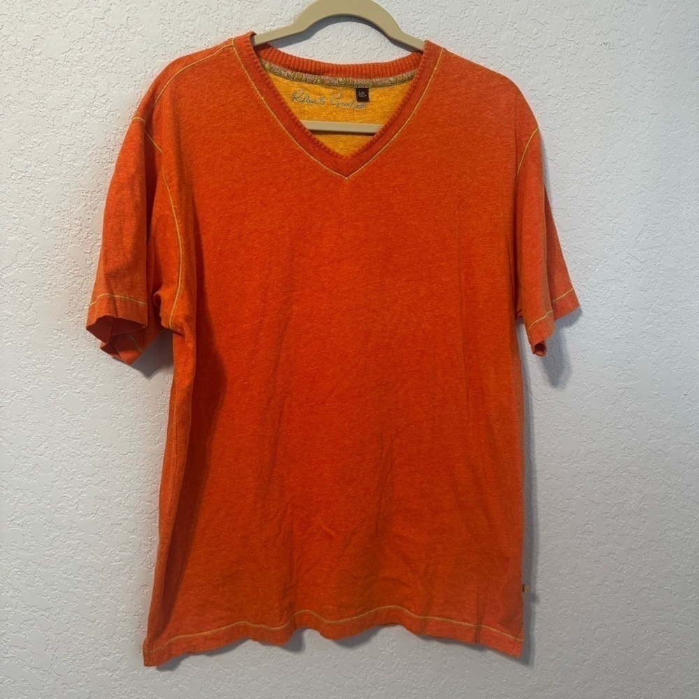 Robert Graham Men’s Cotton Orange V-neck Short Sleeve T-Shirt